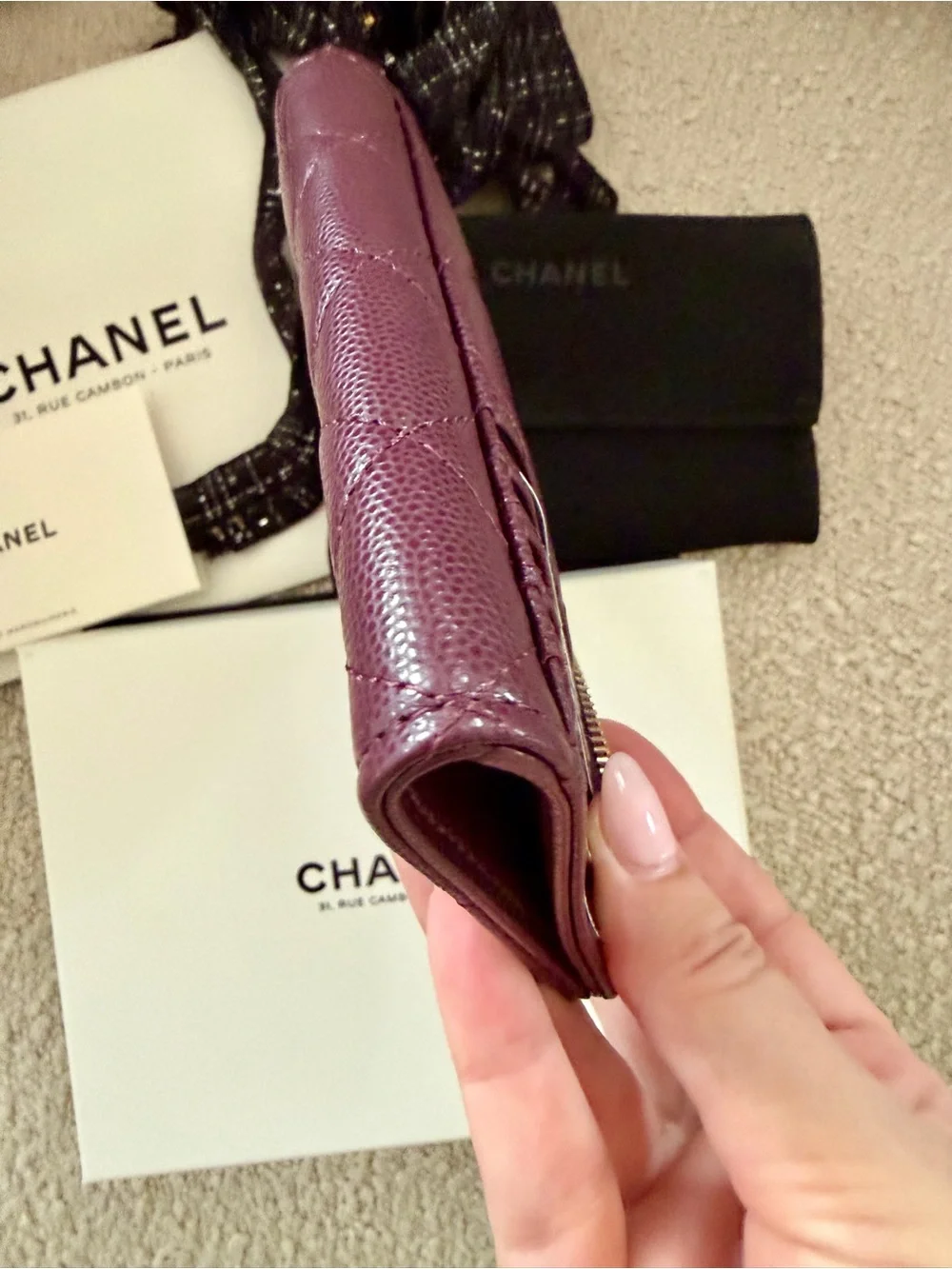 Chanel Quilted Zip Card Holder Wallet in Deep Burgundy BNIB
